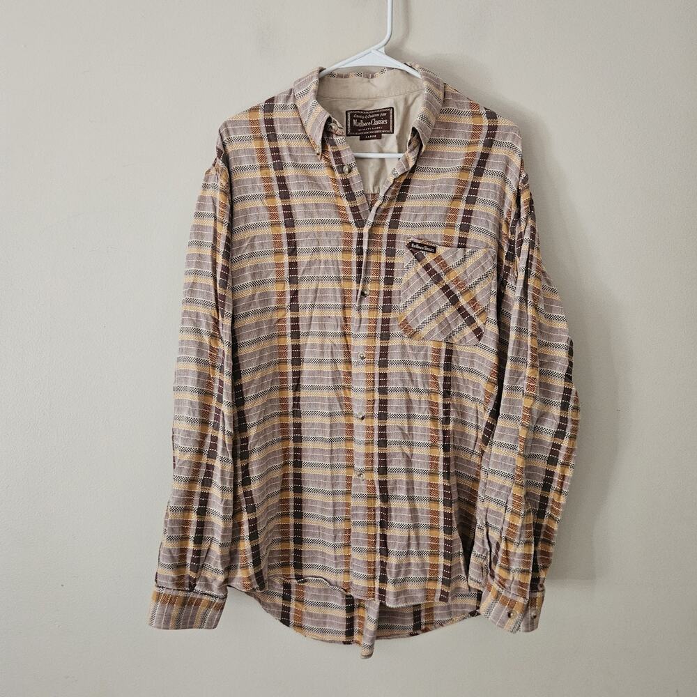 MARLBORO CLASSICS Mens Flannel Shirt Large Brown Plaid Cotton